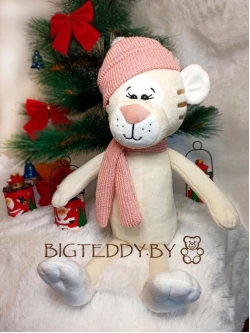 Мягкая игрушка Тигрица c розовой шапочкой и шарфиком 55 см 