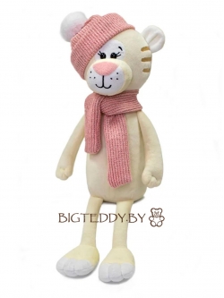 Мягкая игрушка Тигрица c розовой шапочкой и шарфиком 55 см 