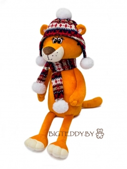 Мягкая игрушка Тигр c шапочкой и помпончиком, и шарфиком 45 см