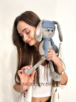 Мягкая игрушка Зайка "Мими" в шапке и с шарфиком 35 см